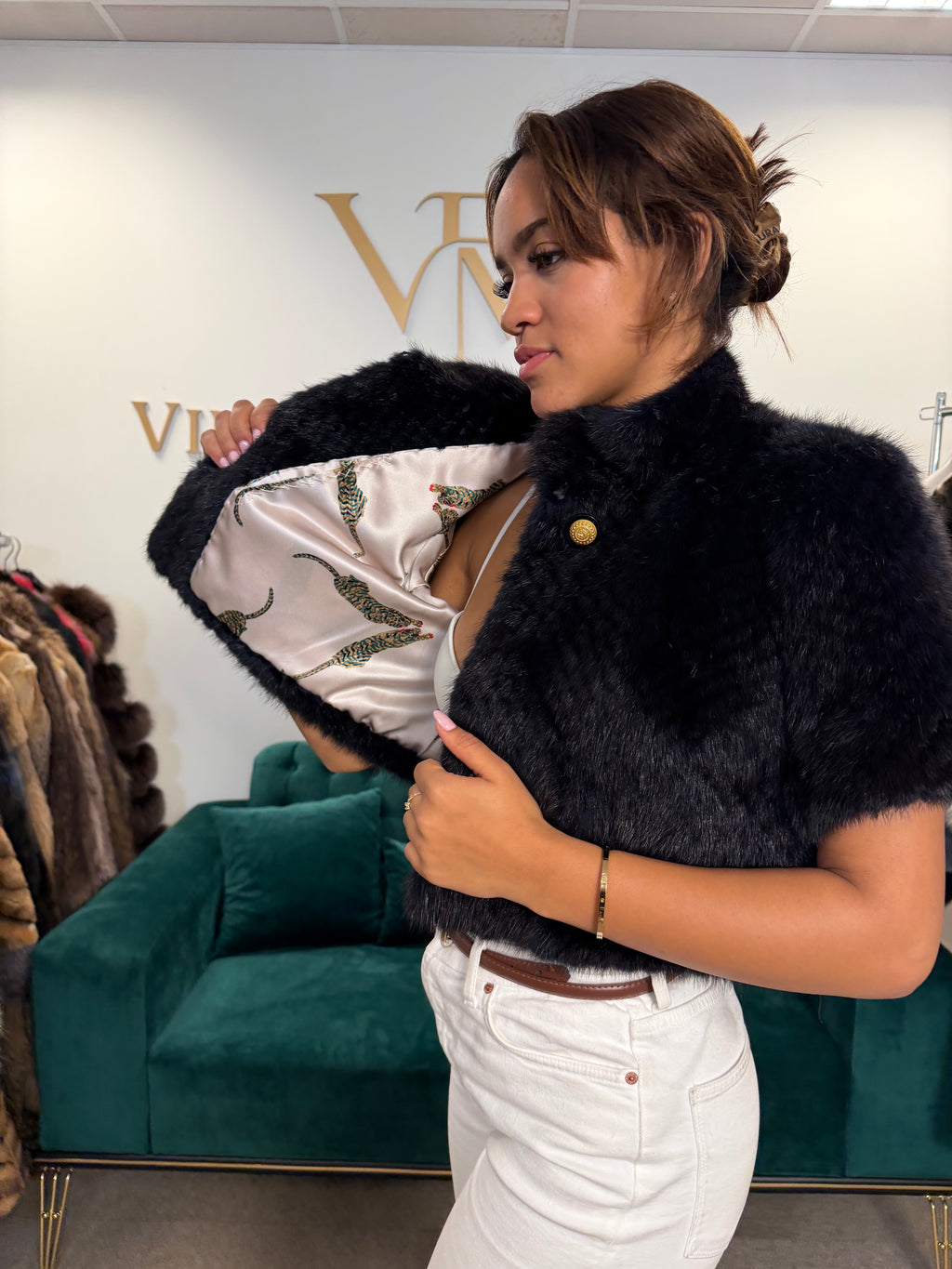 Dark Blue Mink Fur Jacket, M/L, New, Luxury Design