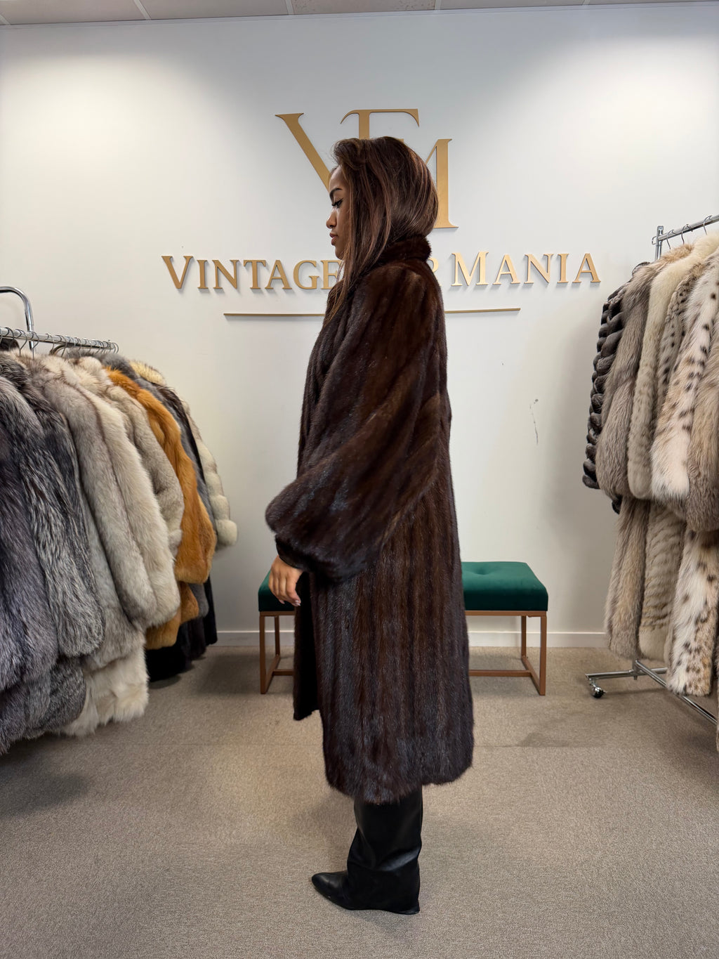 Brown Mink Fur Coat, XL, Single Button Front