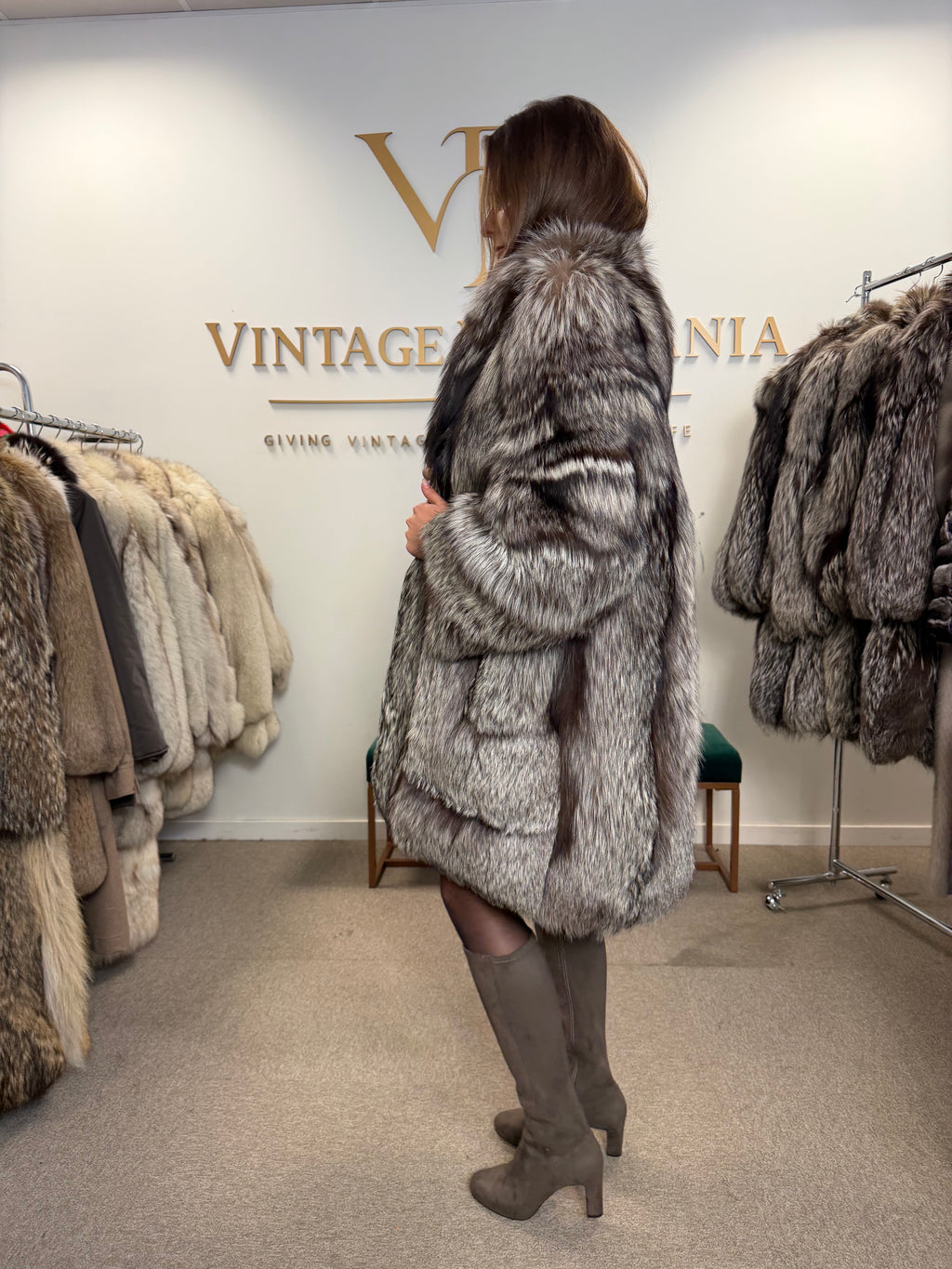 Silver Fox Fur Coat, Medium, Fluffy Soft