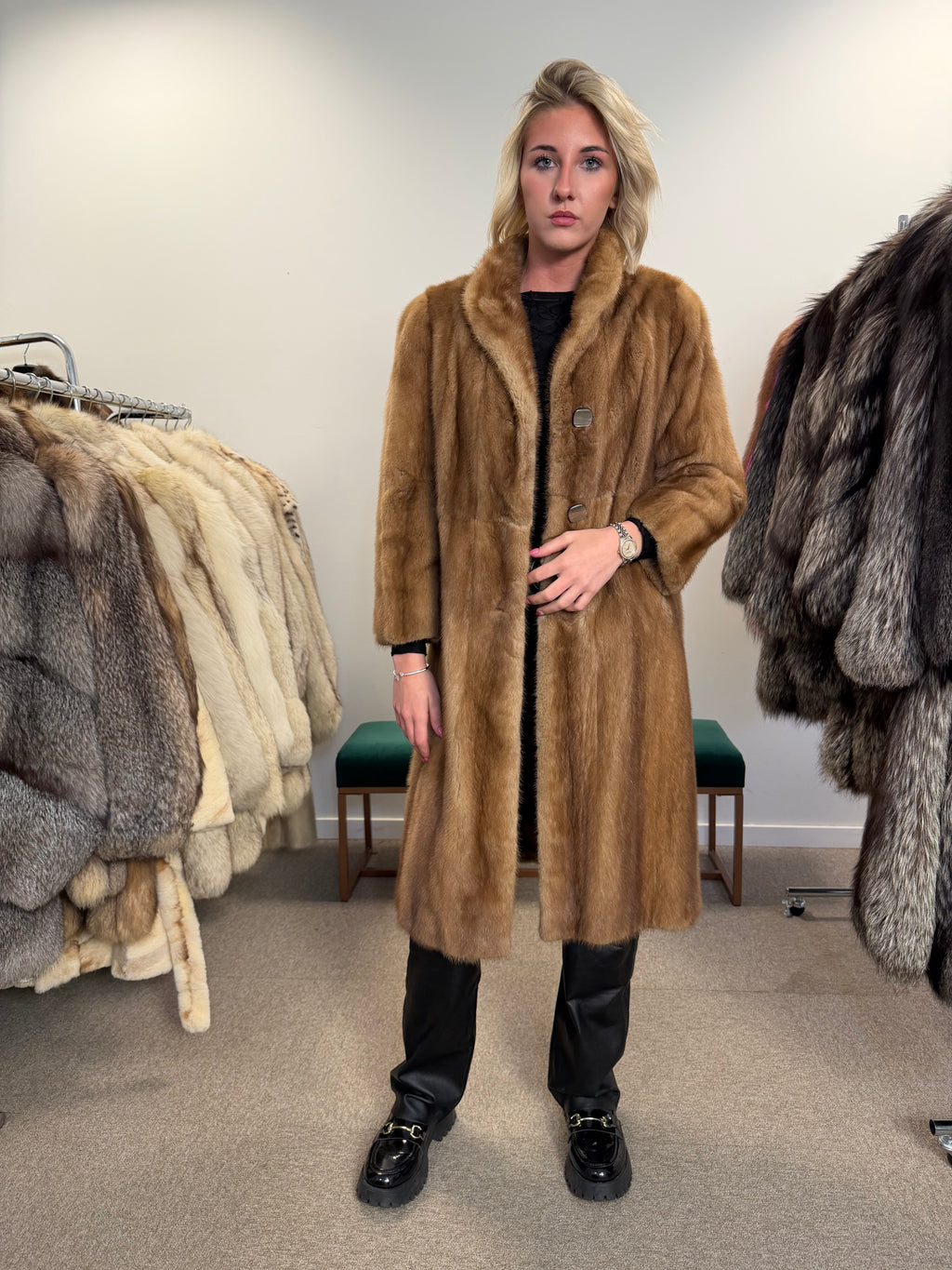 Mink Fur Coat, Pastel, Size S