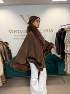 Lamb Nappa Leather Cape with Finn Raccoon & Fox, XL, La Mia