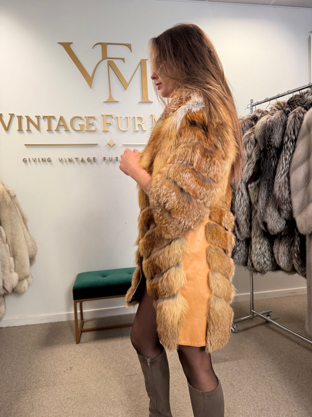 Red Fox Fur Jacket, Small, Trimmed, Short Sleeves