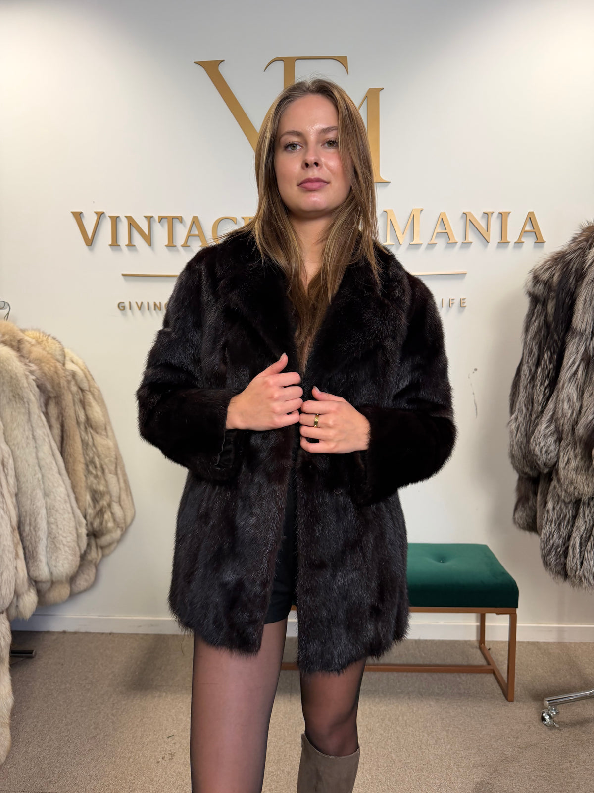 Dark Brown Mink Fur Jacket, Medium