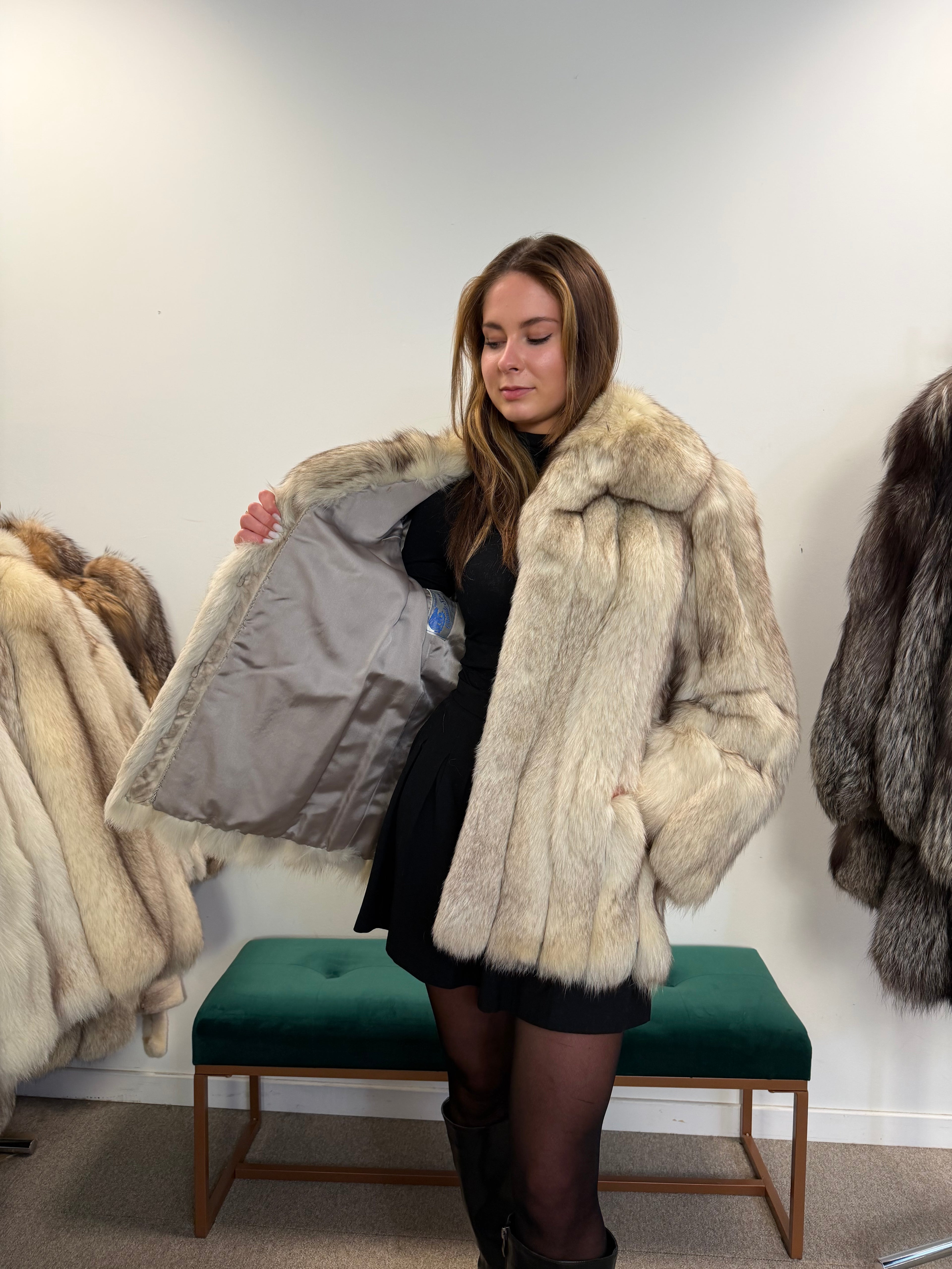 White Fox Fur Jacket, Medium size Polar fox
