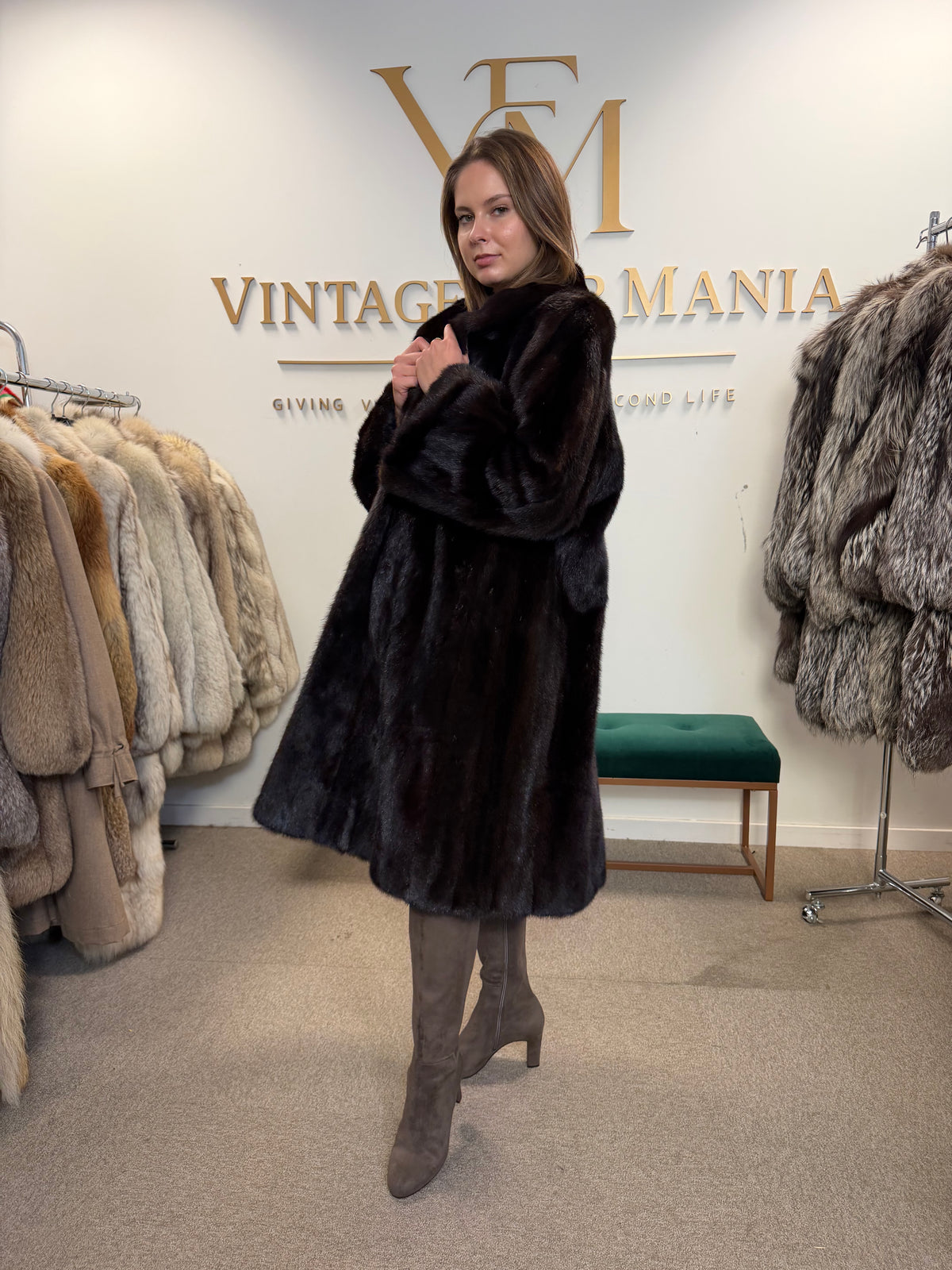 Brown Mink Fur Coat, Swinger, Milan, Fits up to 3XL