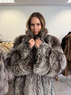 Silver Fox Fur Coat, Oversized, Size XL
