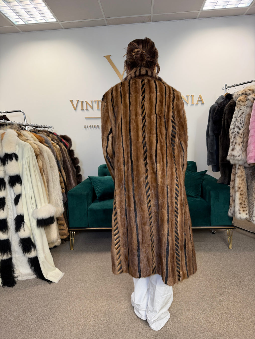 Luxury Pastel Mink Fur Coat, Large, Two-Tone Design