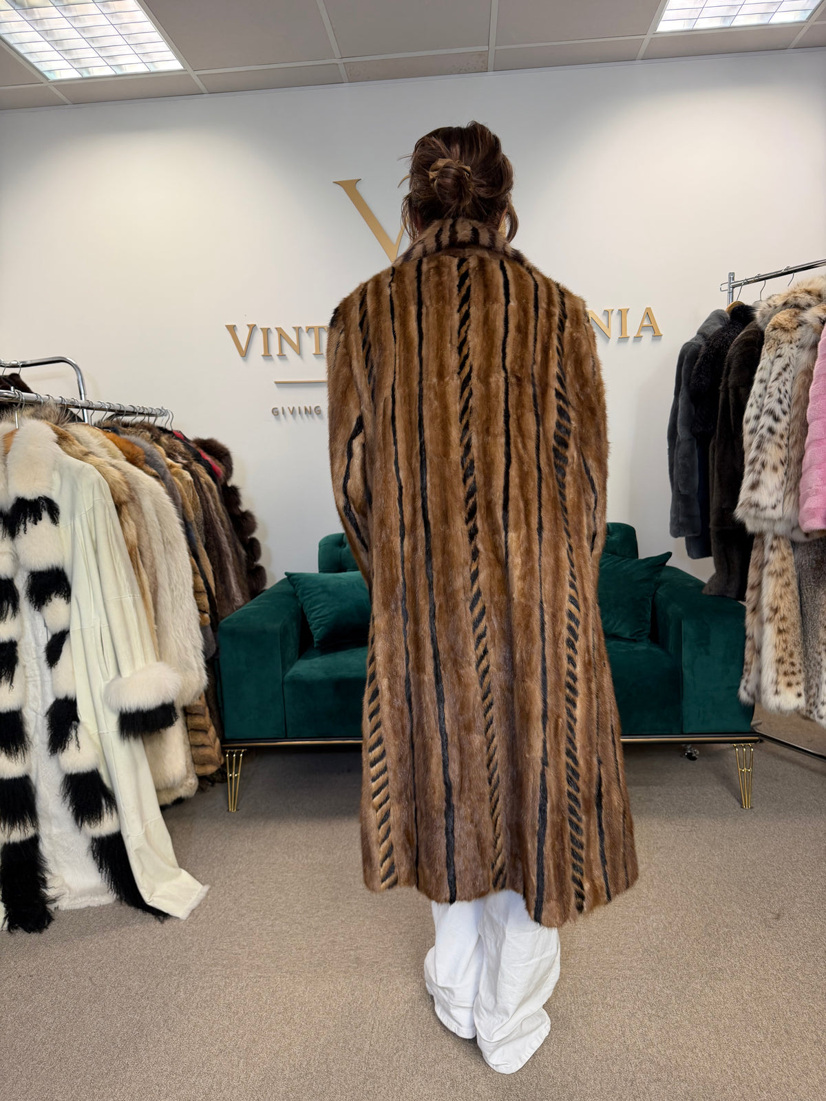 Luxury Pastel Mink Fur Coat, Large, Two-Tone Design