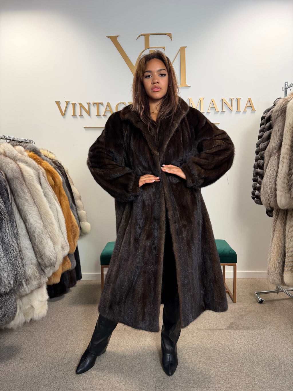 Loudwin Pelze Mink Fur Coat, Dark Brown, Full Length, XXL