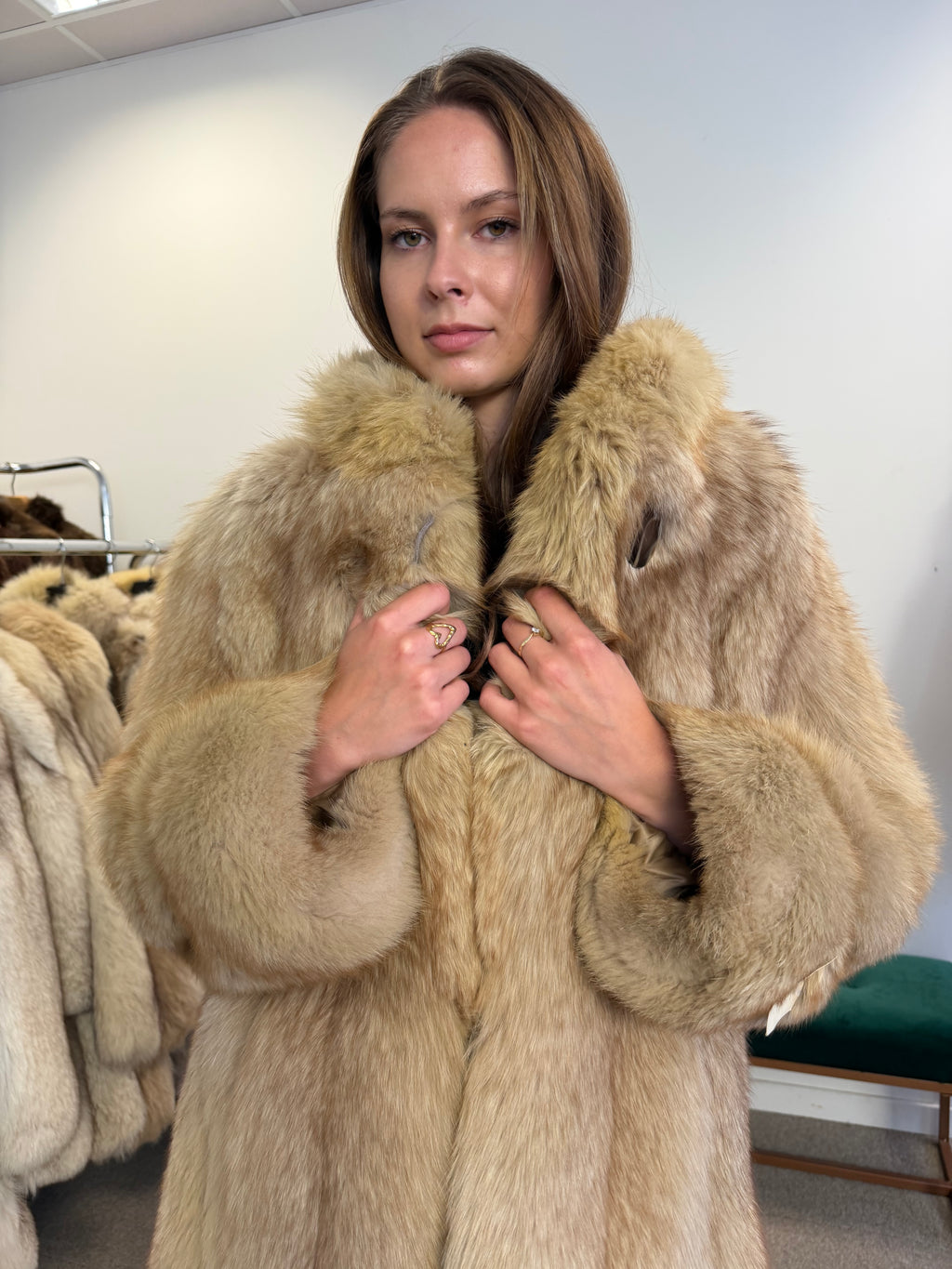 Blue Fox Fur Coat, Golden Reflection, Size S