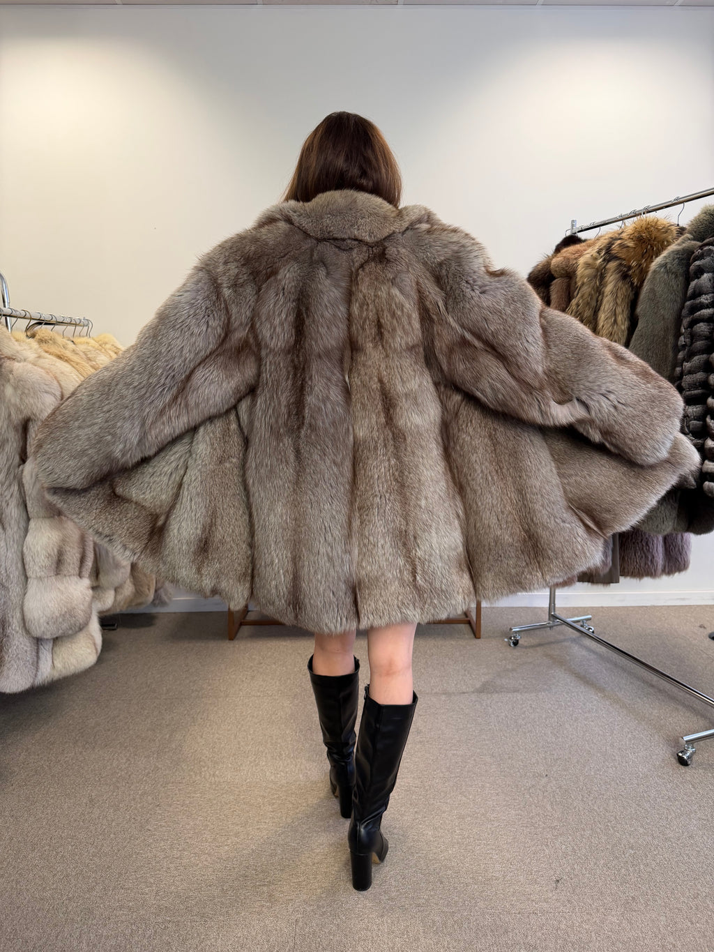 Blue Fox Fur Coat, Light Blue, Size M