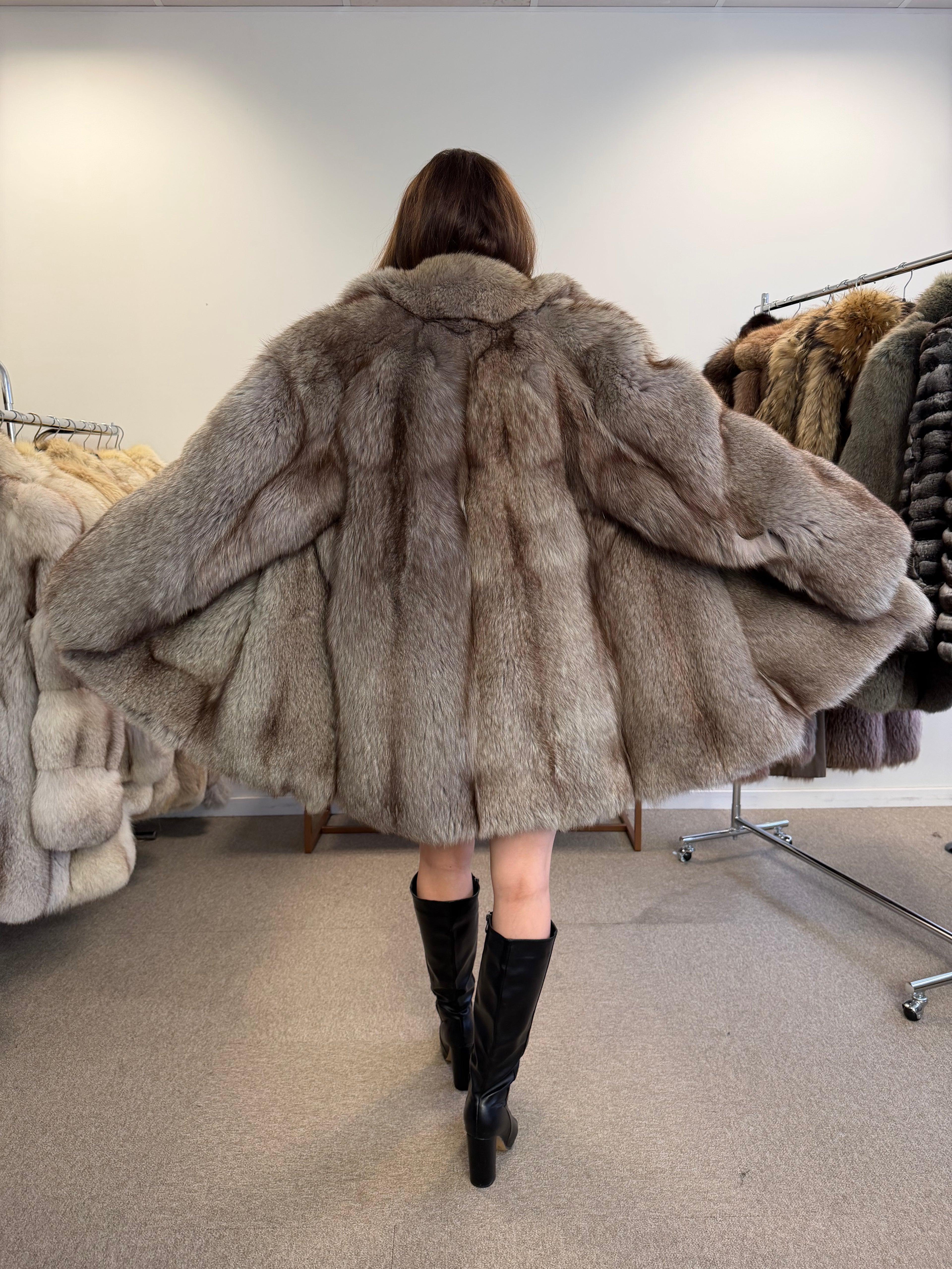 Blue Fox Fur Coat, Light Blue, Size M