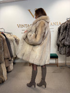 White Fox Fur Coat, Large, Brown Lining