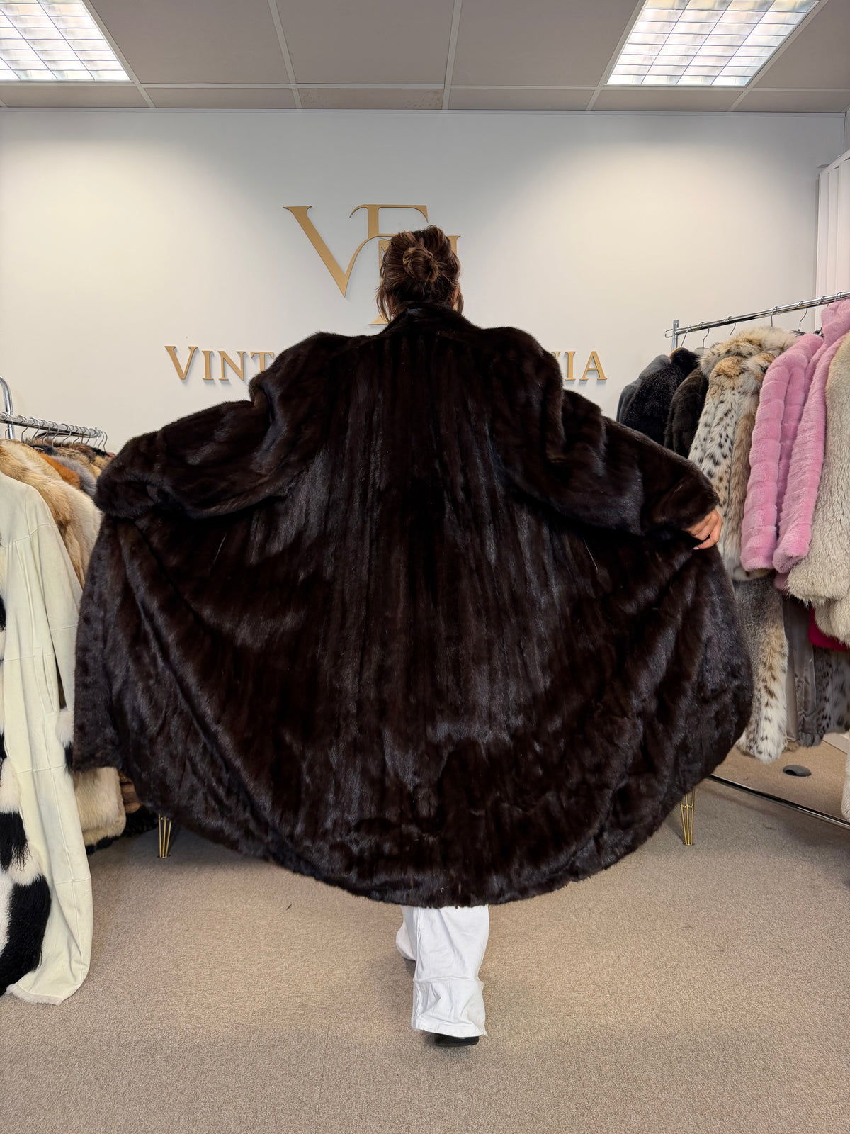 Dark Brown Mink Fur Coat, XL, Extra Full Length, Luxury