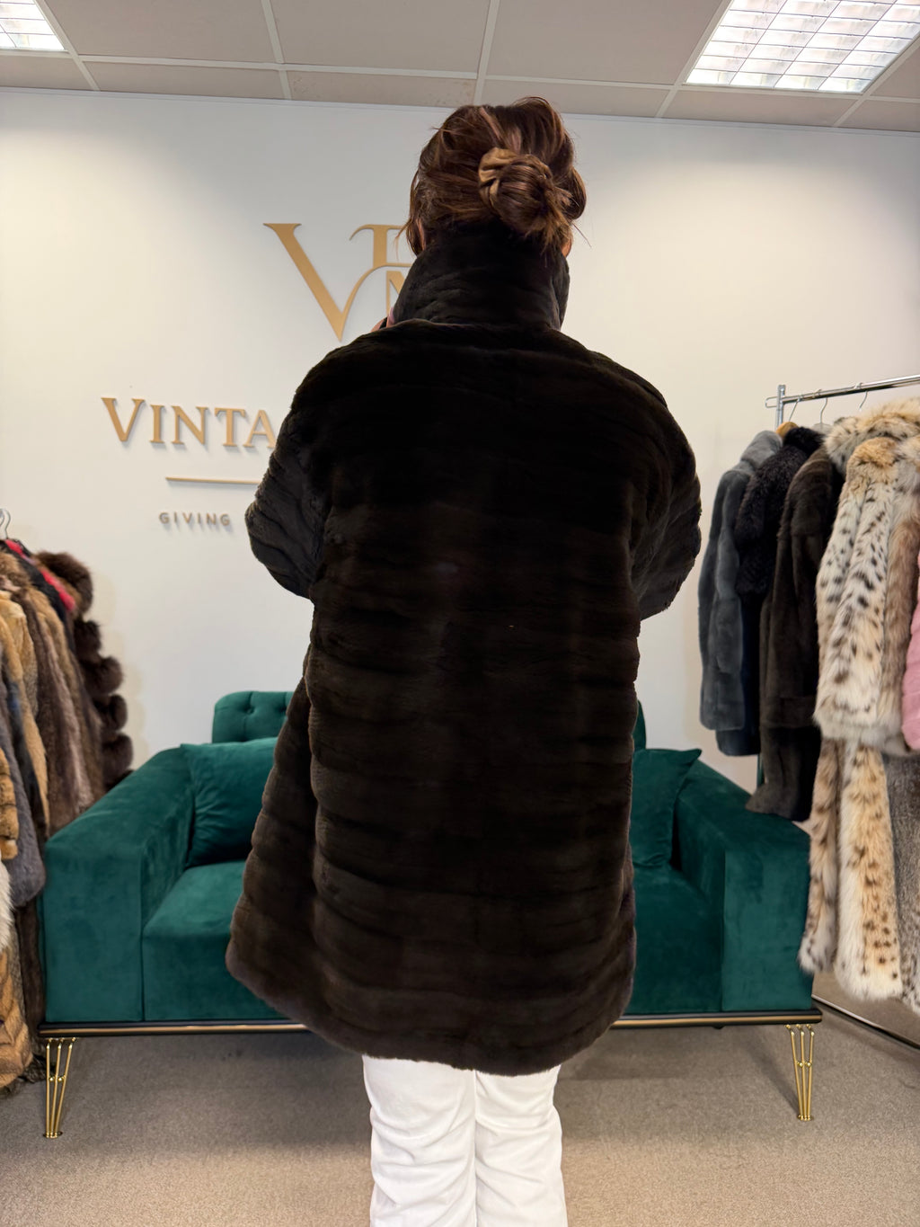 Black Sheared Mink Fur Jacket, XL, Reversible