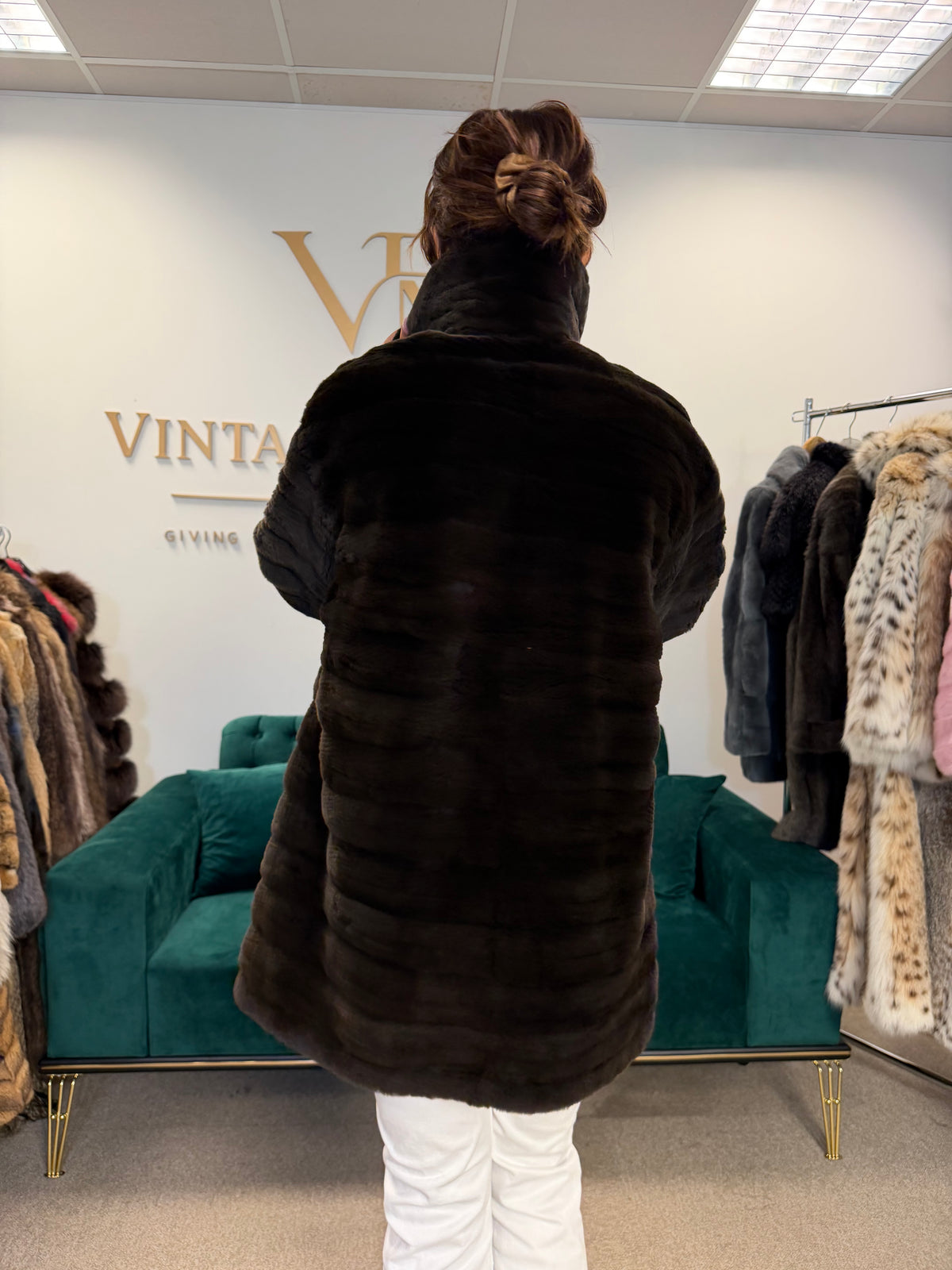 Black Sheared Mink Fur Jacket, XL, Reversible