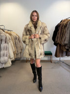 Blue Fox Fur Coat, White, Size L