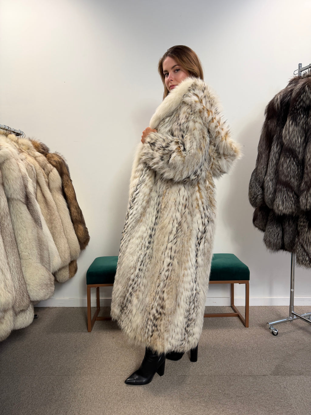 White Fox and Finn Raccoon Real Fur Coat, Size XL