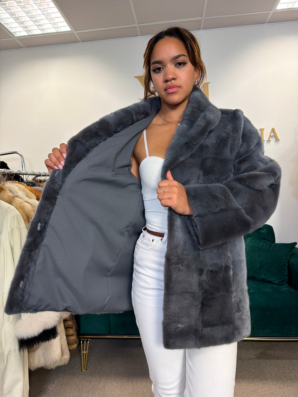 Blue-Grey Dyed Mink Fur Jacket, Medium, German, New
