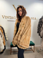 Cream Beige Feh Fur Coat, Butterfly Style, XL