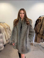 Blue Fox Fur Coat, Light Blue, Size M