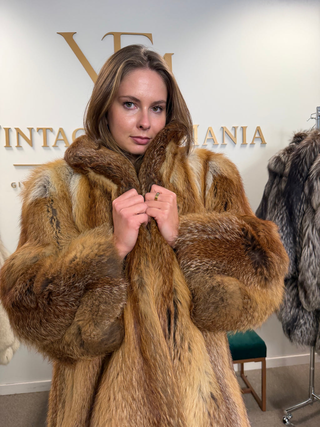 Red Fox Fur Coat, Large, Fluffy