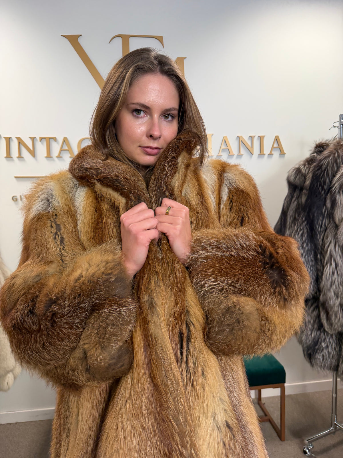 Red Fox Fur Coat, Large, Fluffy