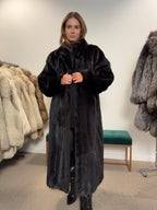 Mink Fur Coat, Black Brown, Full Length, Size XL
