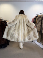 Fox Fur Coat, White with Finn Raccoon, Size M