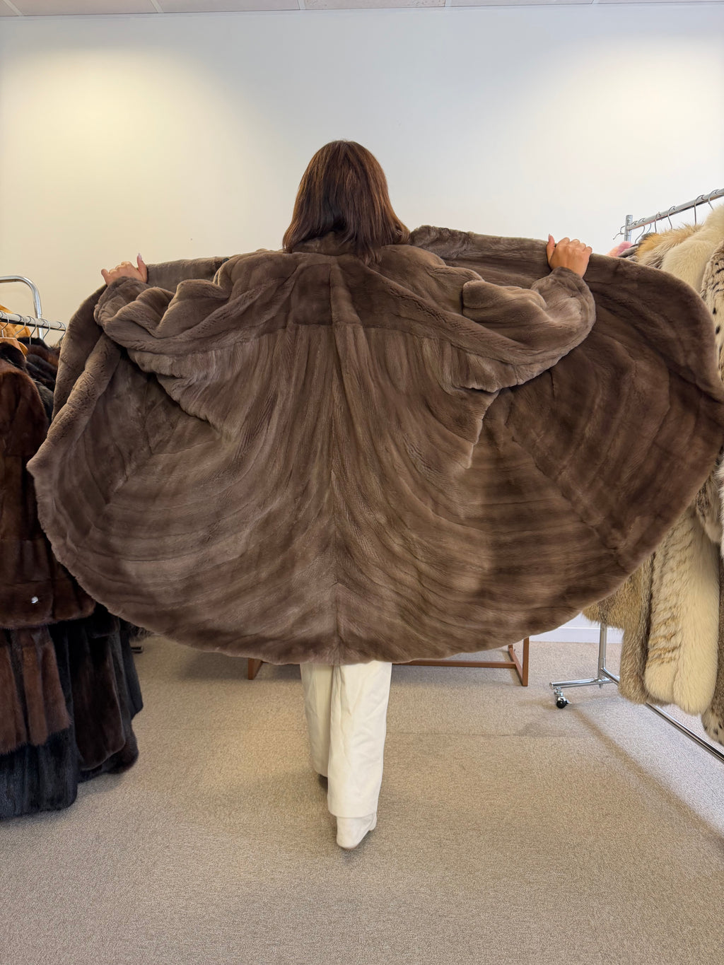 Mink Fur Coat, Brown Sheared Swinger, One Size
