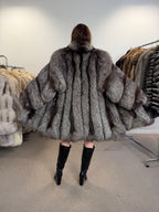 Silver Fox Fur Coat, Knee Length, Size L
