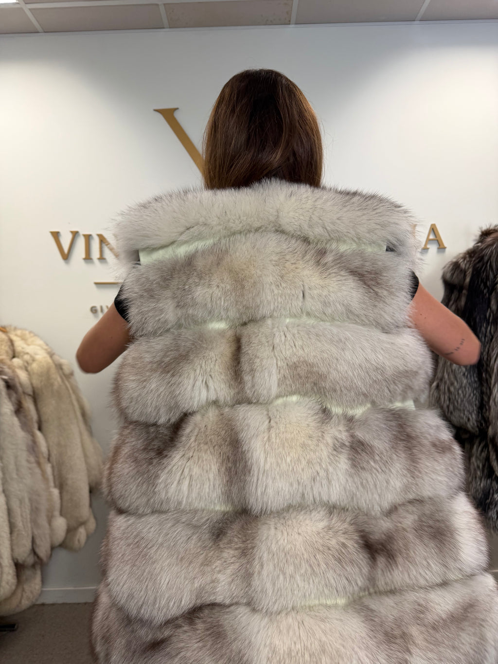 White Nordic Fox Fur Vest, Medium, New