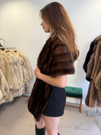 Mink Fur Stole, Dark Brown, Thick 200 cm