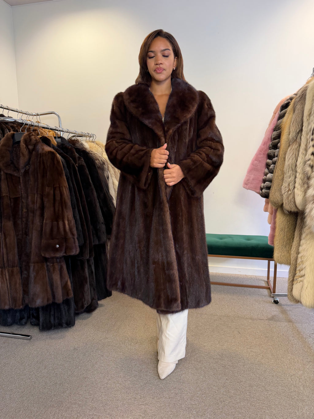 Brown Mink Fur Coat, Large, Luxury
