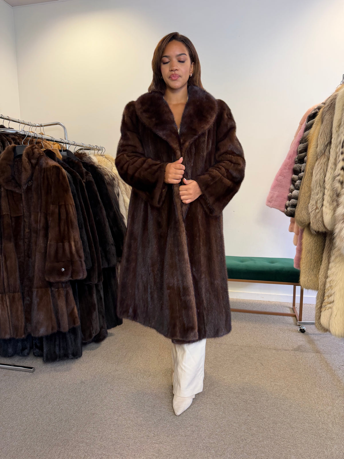 Brown Mink Fur Coat, Large, Luxury
