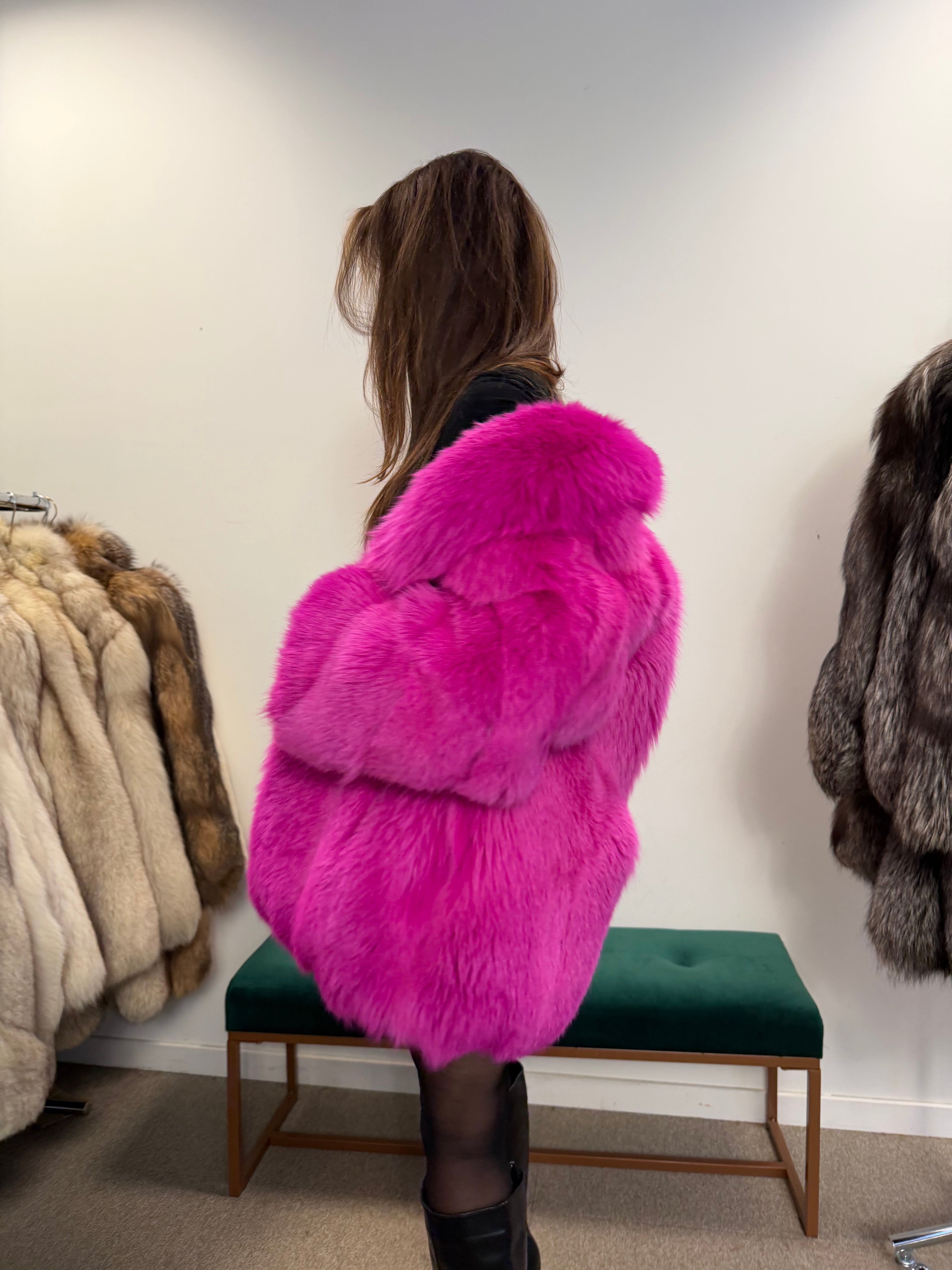 Pink dyed arctic fox fur coat - Small size
