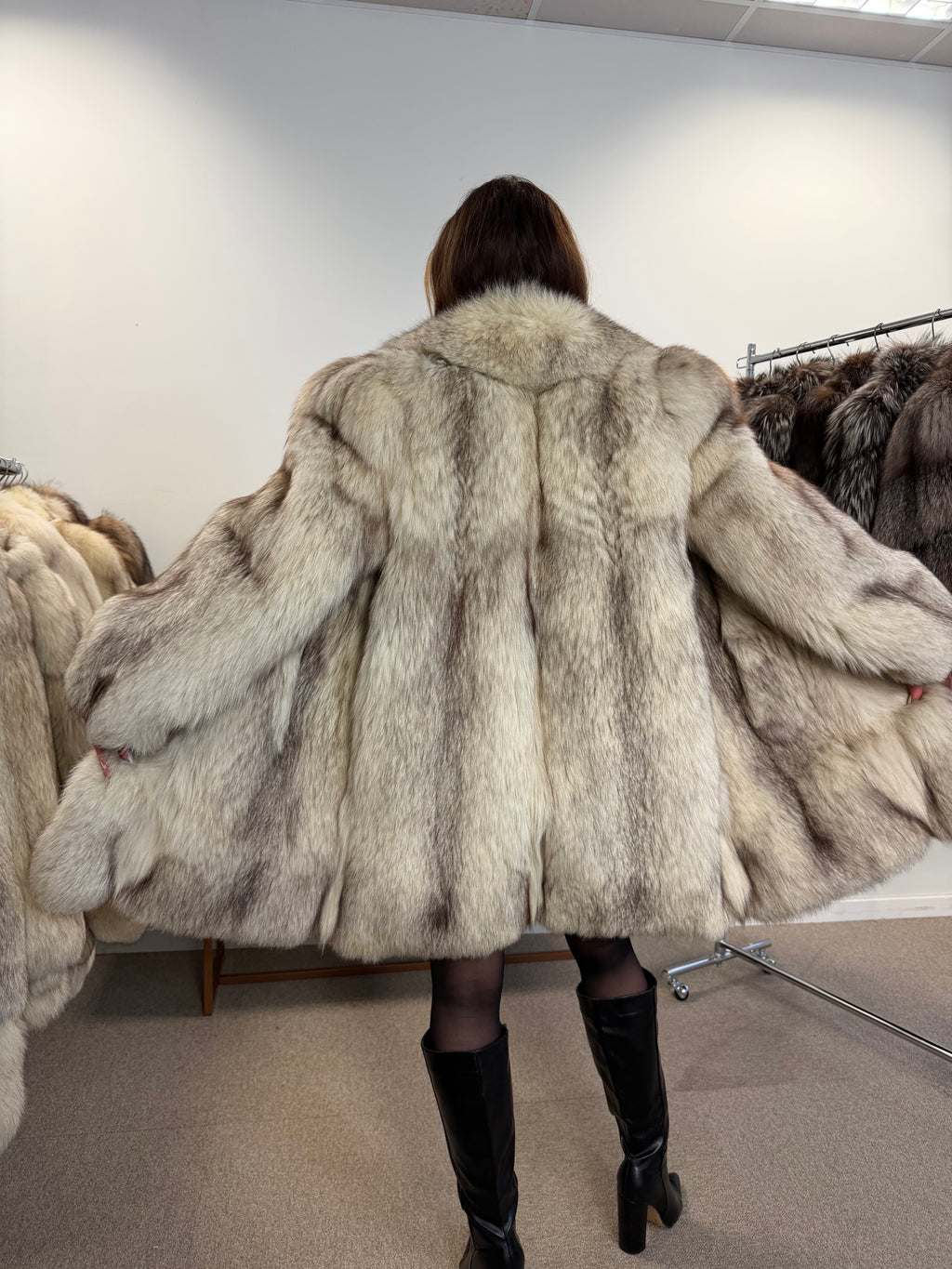 White Nordic Fox Real Fur Coat, Size L