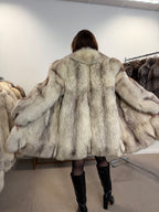 White Nordic Fox Real Fur Coat, Size L