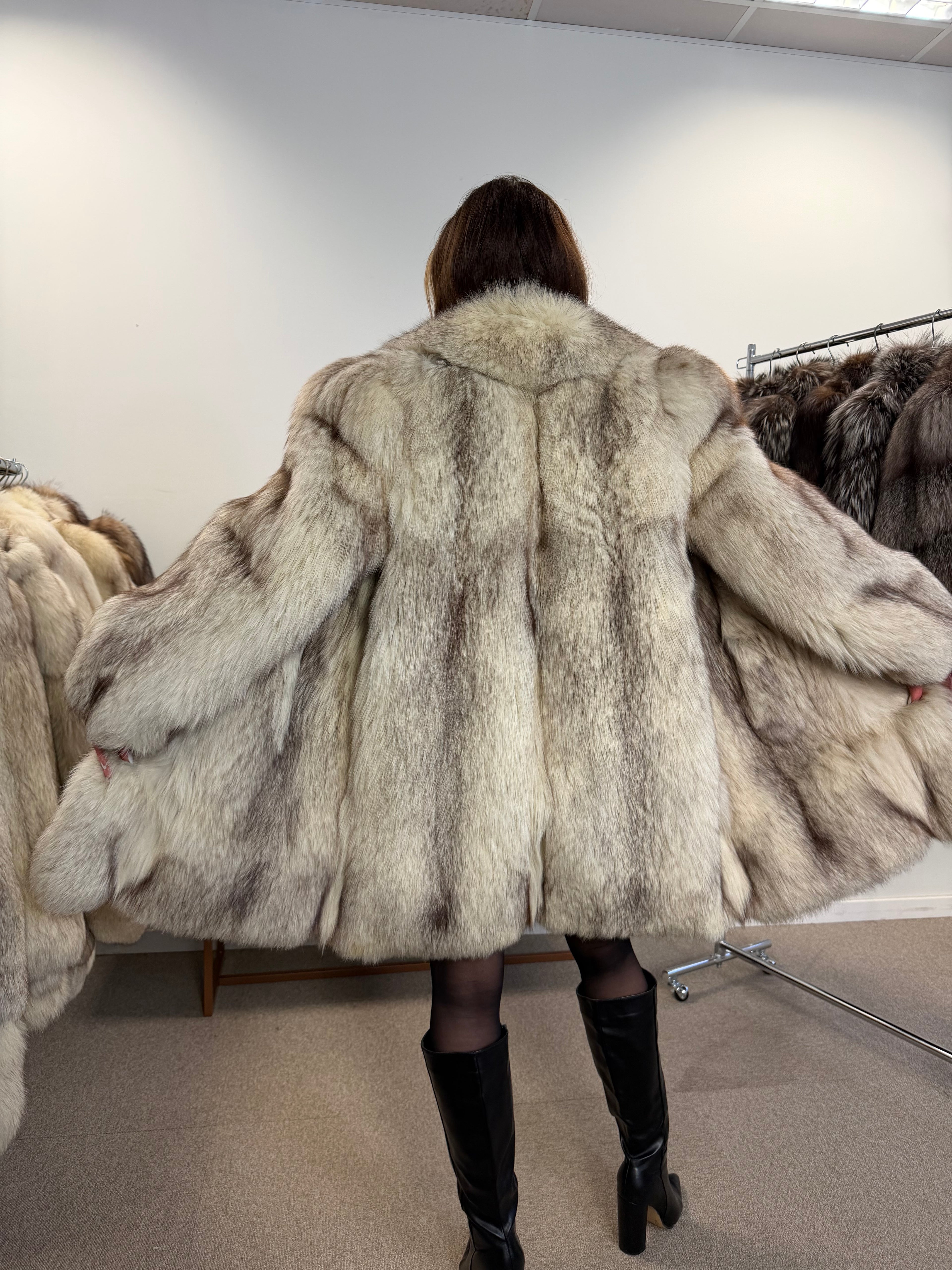 White Nordic Fox Real Fur Coat, Size L