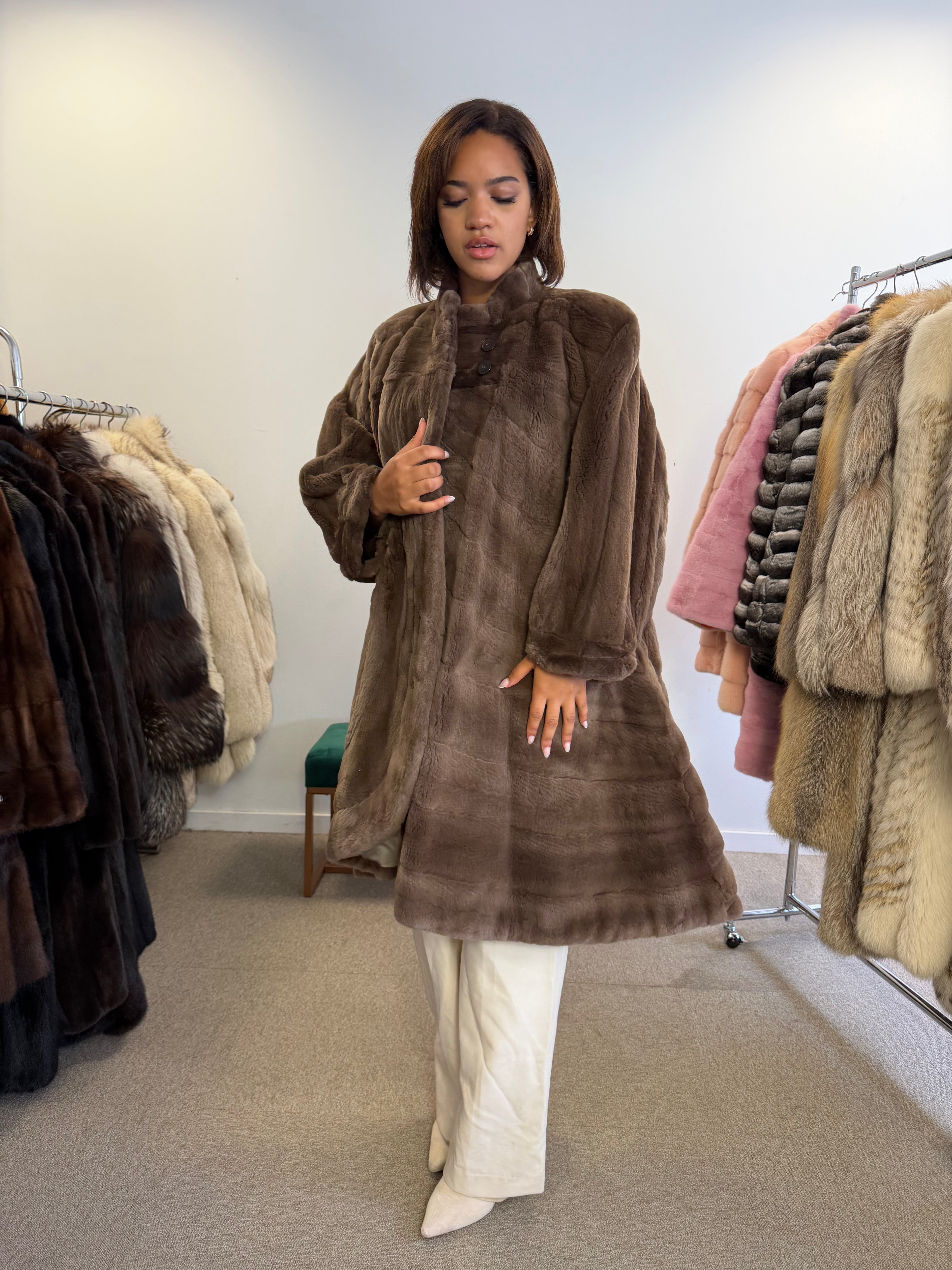 Mink Fur Coat, Brown Sheared Swinger, One Size
