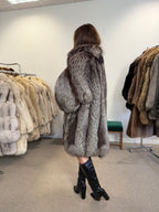 Silver Fox Fur Coat, Knee Length, Size L