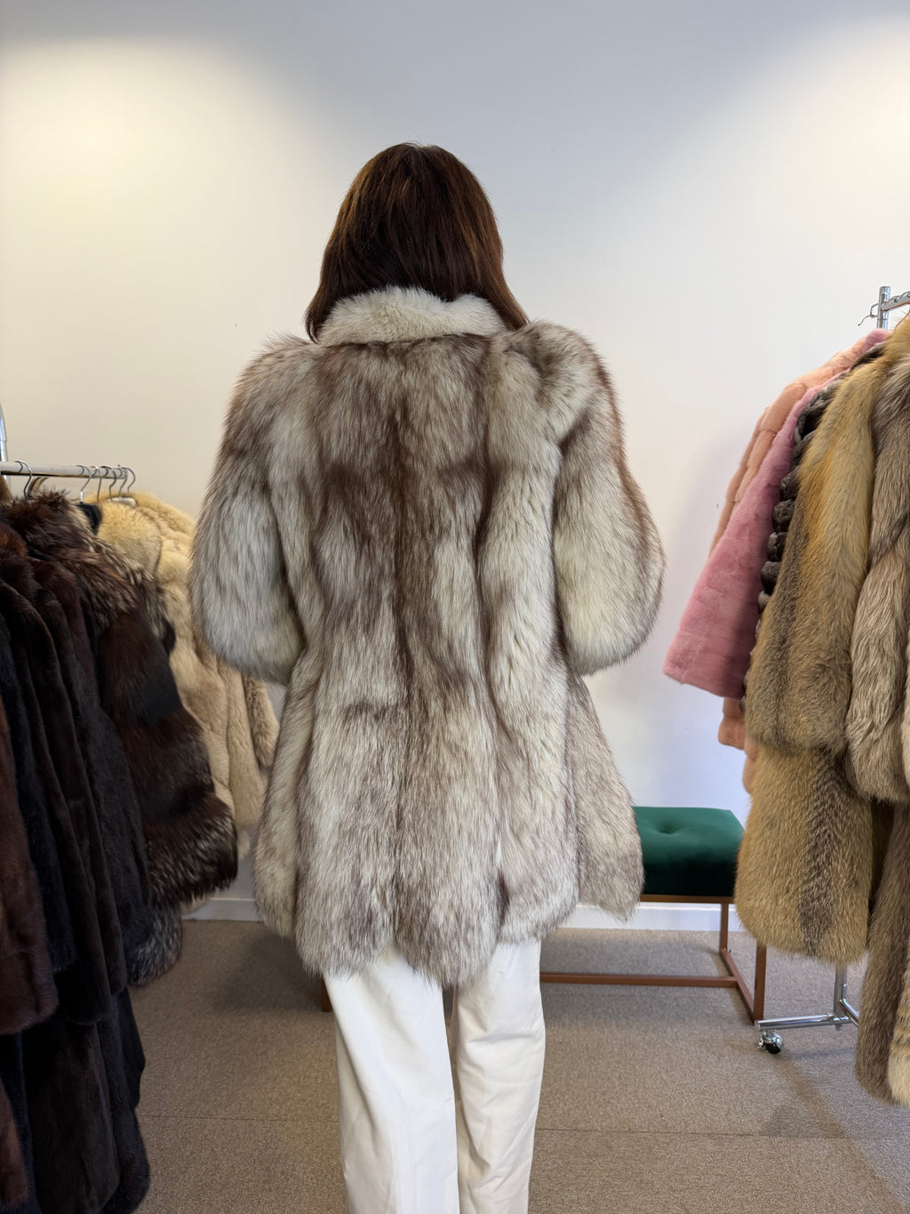 Fox Fur Coat, White Nordic, Size S