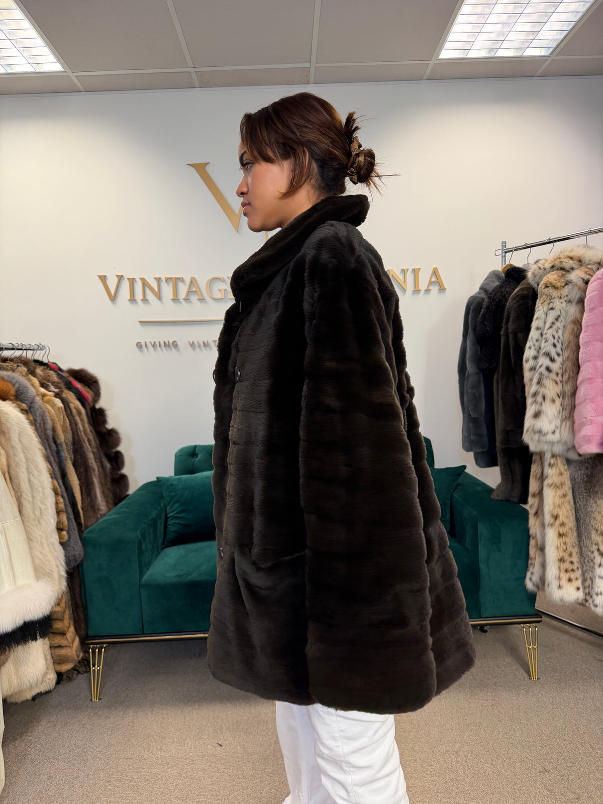 Black Sheared Mink Fur Jacket, XL, Reversible