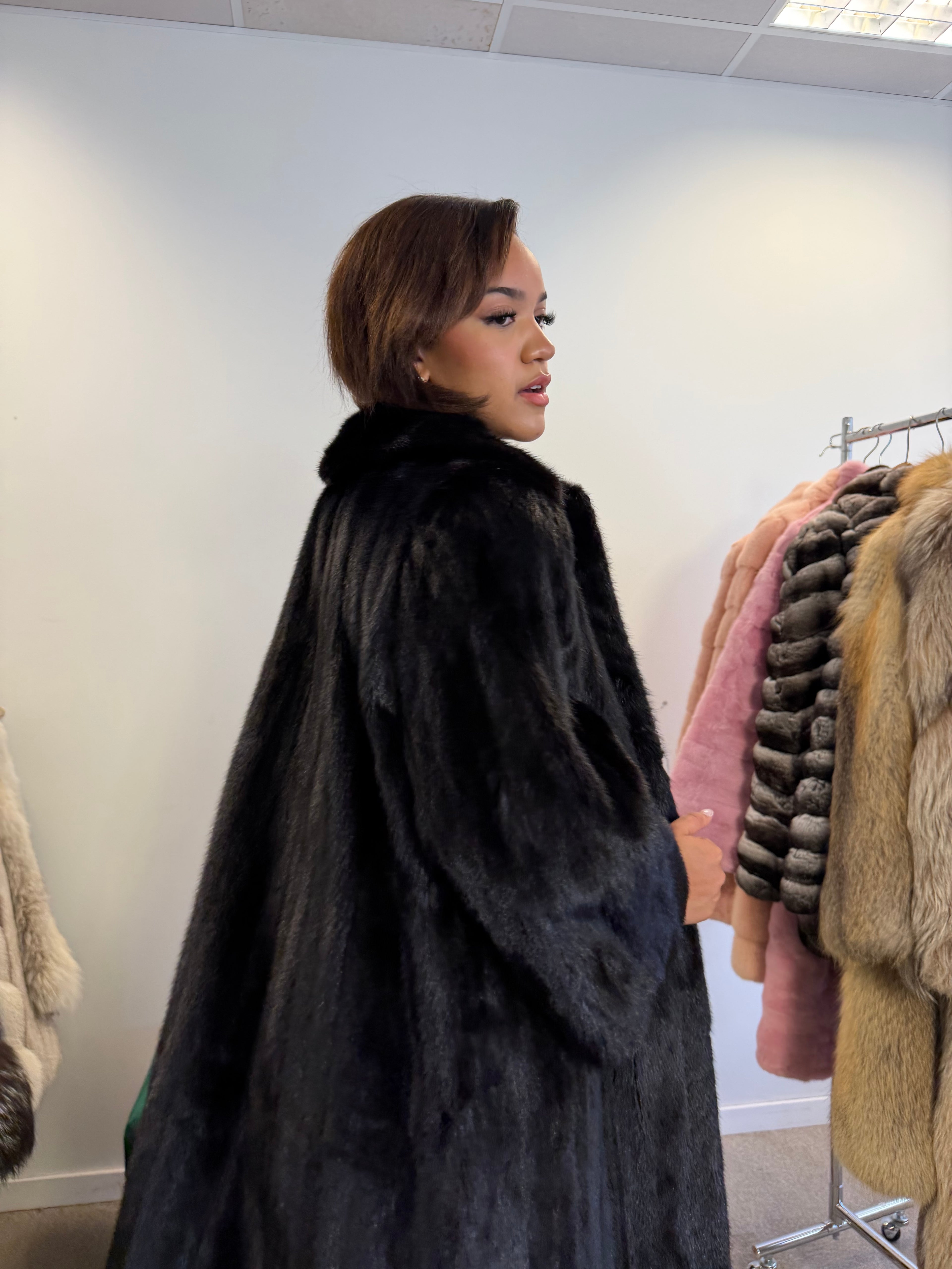Black Mink Fur Coat, Size M, rare find