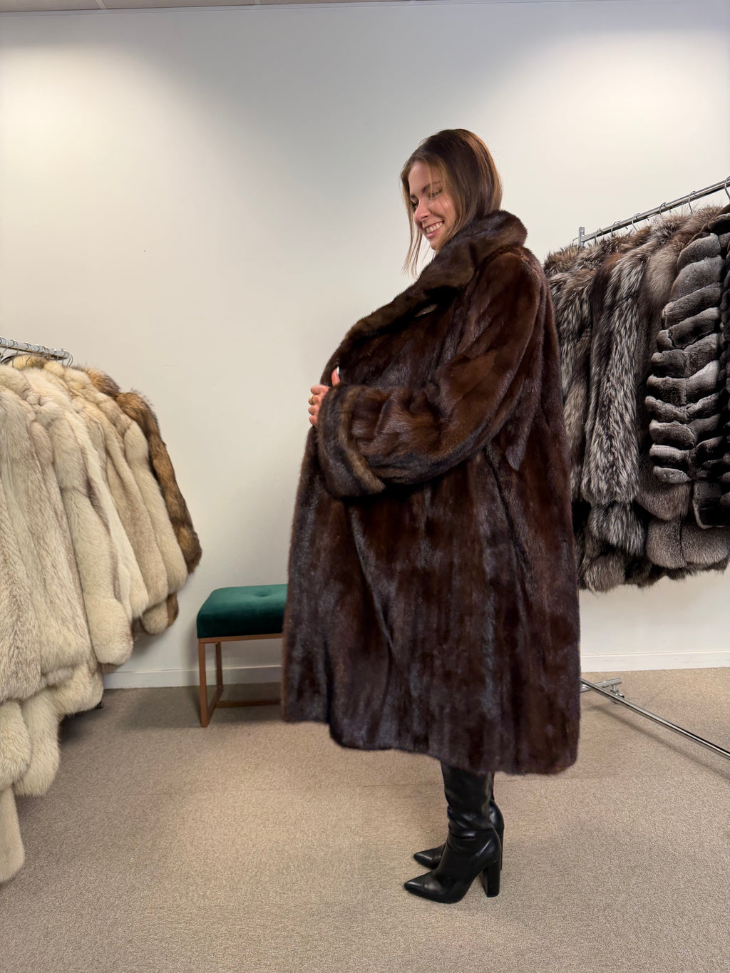 Mink Fur Coat, Brown, Thick Fur, Oversized 5XL