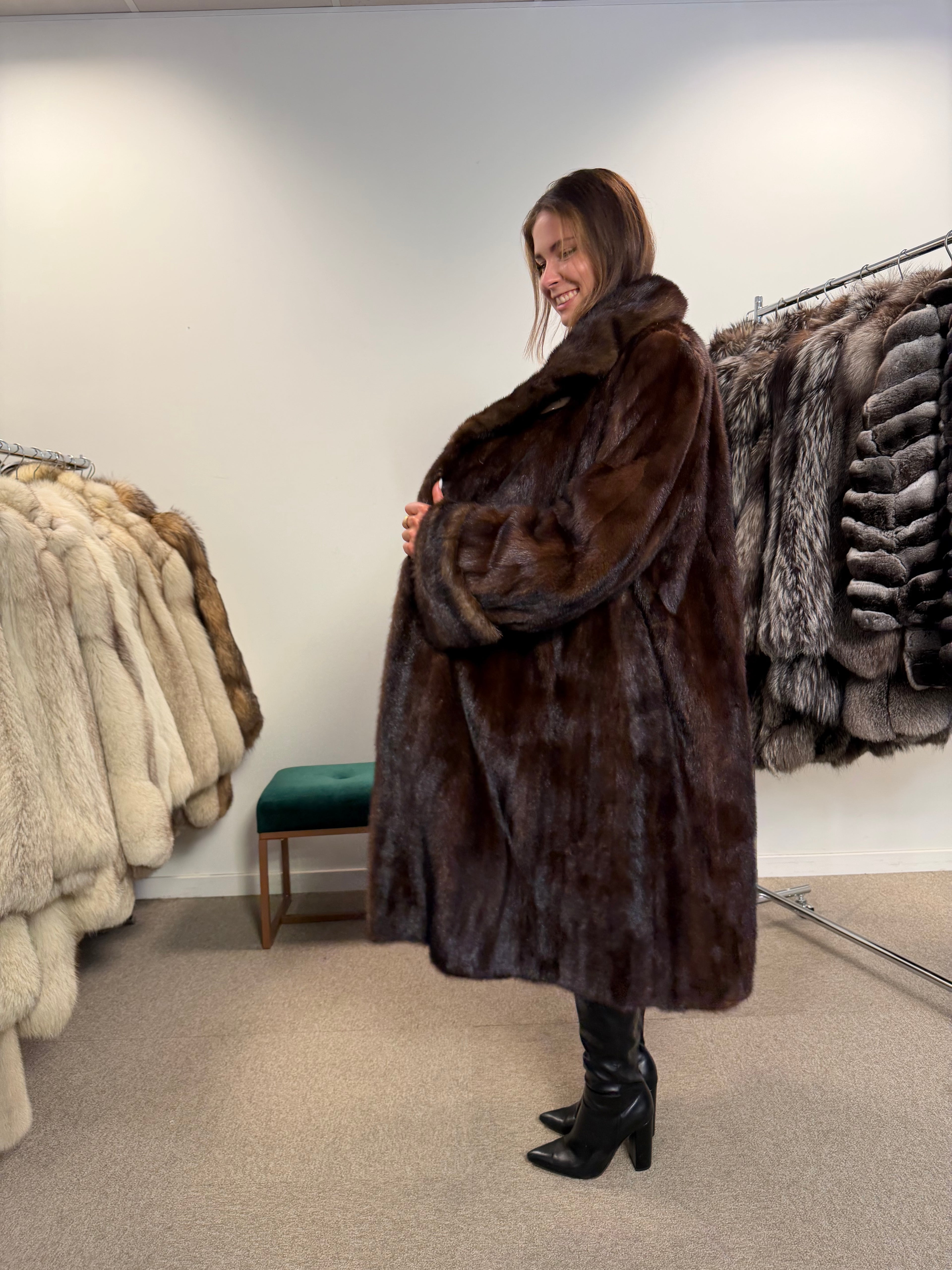 Mink Fur Coat, Brown, Thick Fur, Oversized 5XL