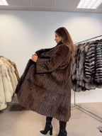 Mink Fur Coat, Brown, Fox Collar, Size M