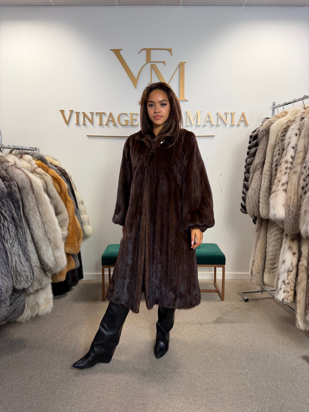 Brown Mink Fur Coat, XL, Single Button Front