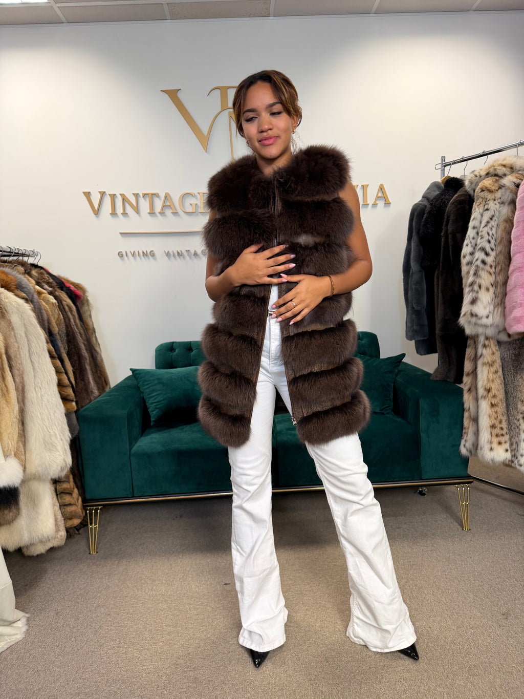 Dark Brown Fox Fur Vest, Medium, New