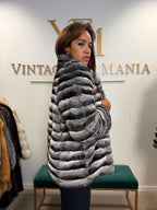 Chinchilla Fur Jacket, Grey, Medium, New Handmade